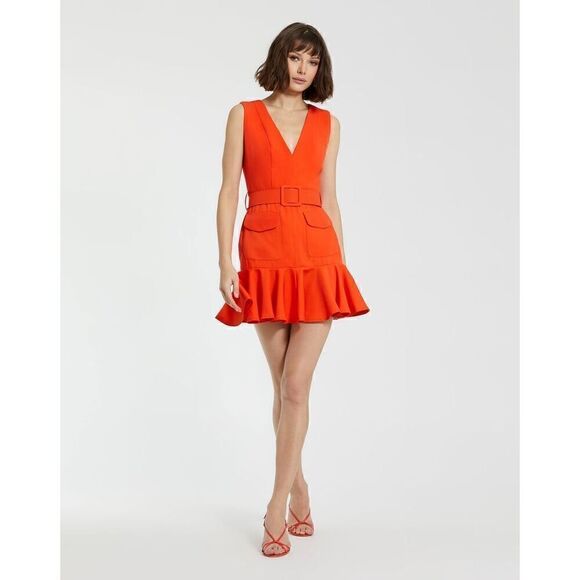 Mac Duggal SLEEVELESS CREPE MINI DRESS WITH BELT AND FRONT POCKETS New NWT - Picture 3 of 12